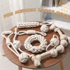 Durable cotton rope dog chew toy set for medium and large dogs