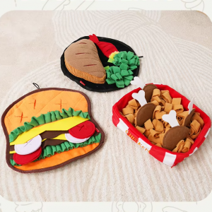 Food shaped dog snuffle mat feeder toys in steak fried chicken and hamburger styles